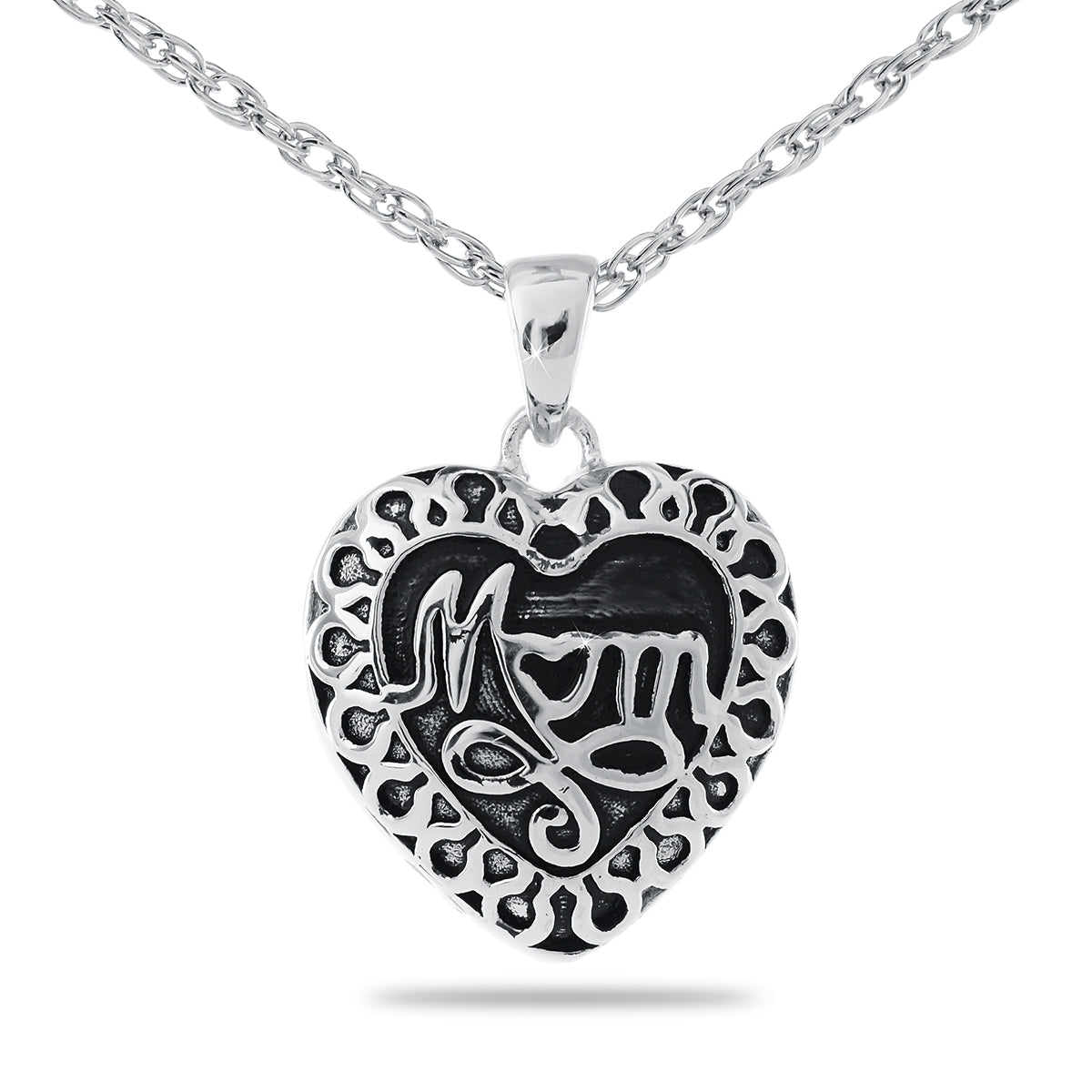 Silver Mom Heart Necklace Keepsake