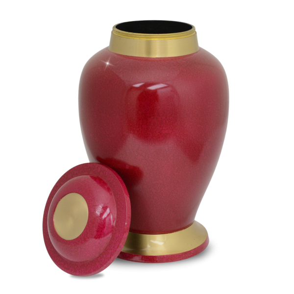 Gleaming Wine Red Brass Urn